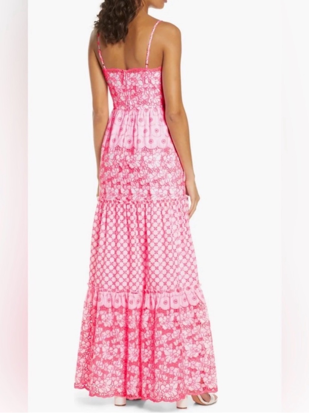 Lilly Pulitzer Kyla neon pink and white eyelet tiered maxi dress - Picture 2 of 11